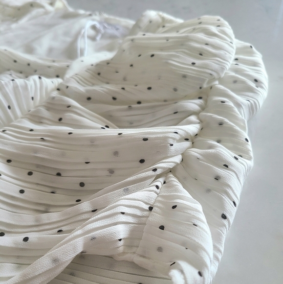 FRAME Ruched Tie-Neck Polka-Dot Midi Dress, White | Black, Medium, NWT - Picture 14 of 16